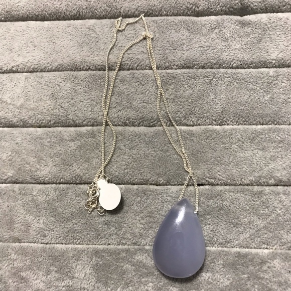 New Sterling Silver Blues Teardrop Blue Chalcedony Necklace Pendant Crystal - Picture 13 of 15